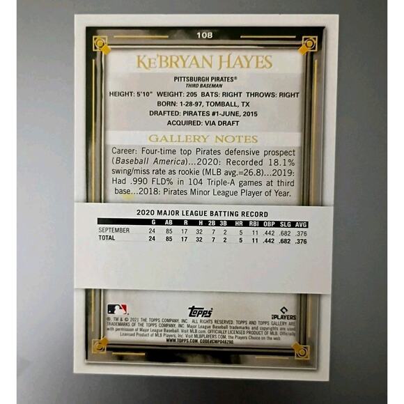 2021 Topps Gallery - Ke'Bryan Hayes #108 (RC) Pittsburgh Pirates - Picture 3 of 3